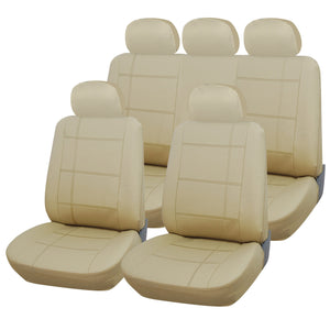 Beige Leather Look 9pc Full Car Seat Cover Set