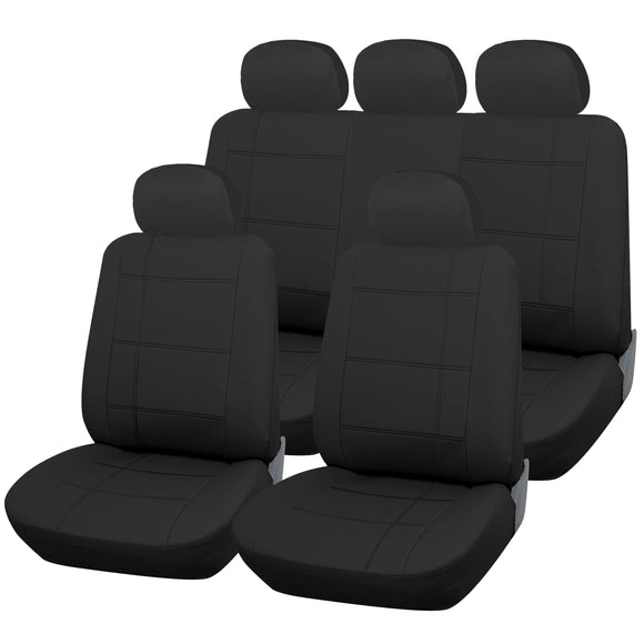 Black Leather Look 9pc Full Car Seat Cover Set