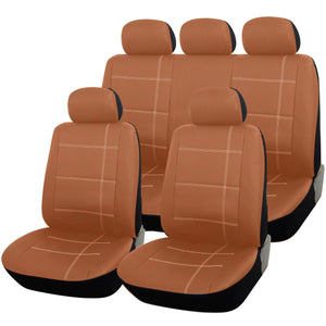 Tan Leather Look 9pc Full Car Seat Cover Set